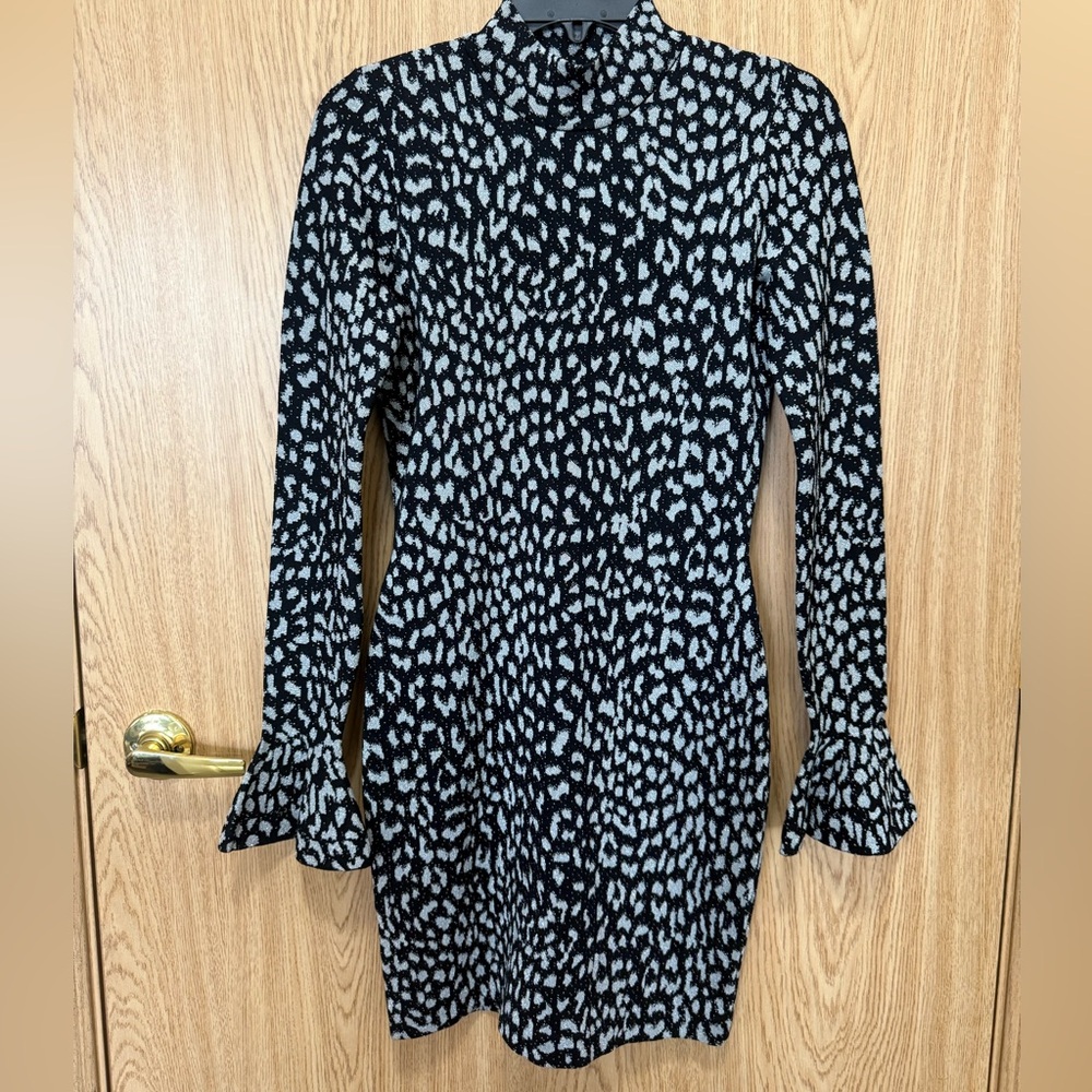 Michael Kors Black/Leopard Patterned Knit Dress